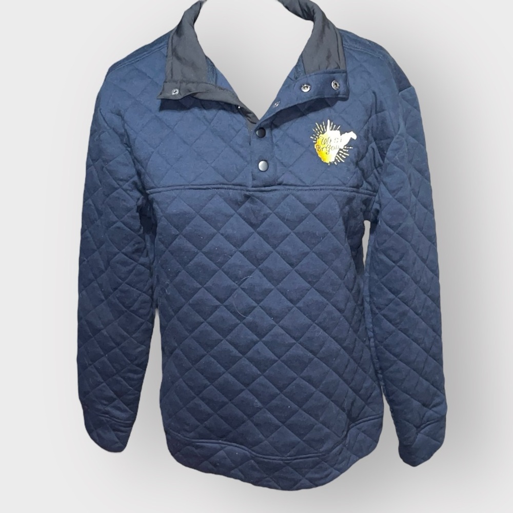 Kin Ship Goods Navy Quilted Pullover with Embroidered WV Logo